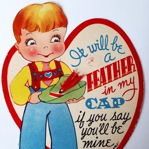 1940's Feather in My Cap Dutch Boy Carrington Co. Valentine's Day Card